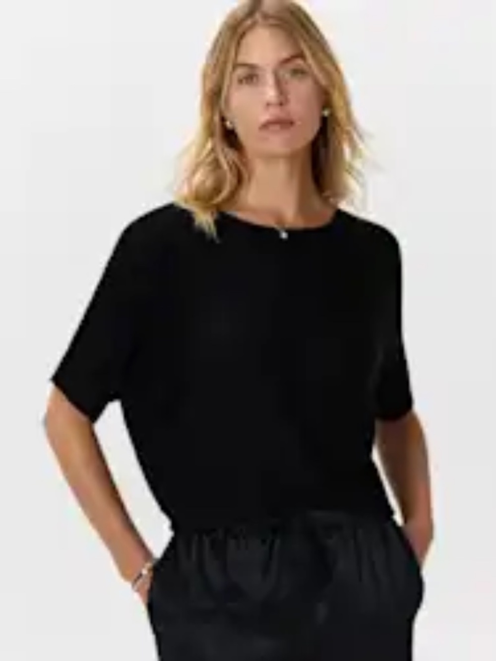 Quince Lightweight Cotton Cashmere Link-Stitch Dolman Sweater Black Size X-Small